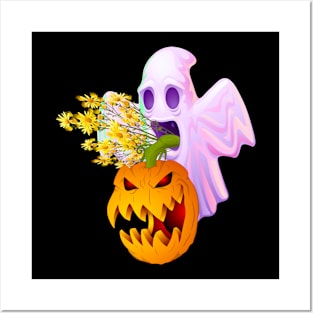 Halloween Costume Vintage Floral Ghost Pumpkin Posters and Art